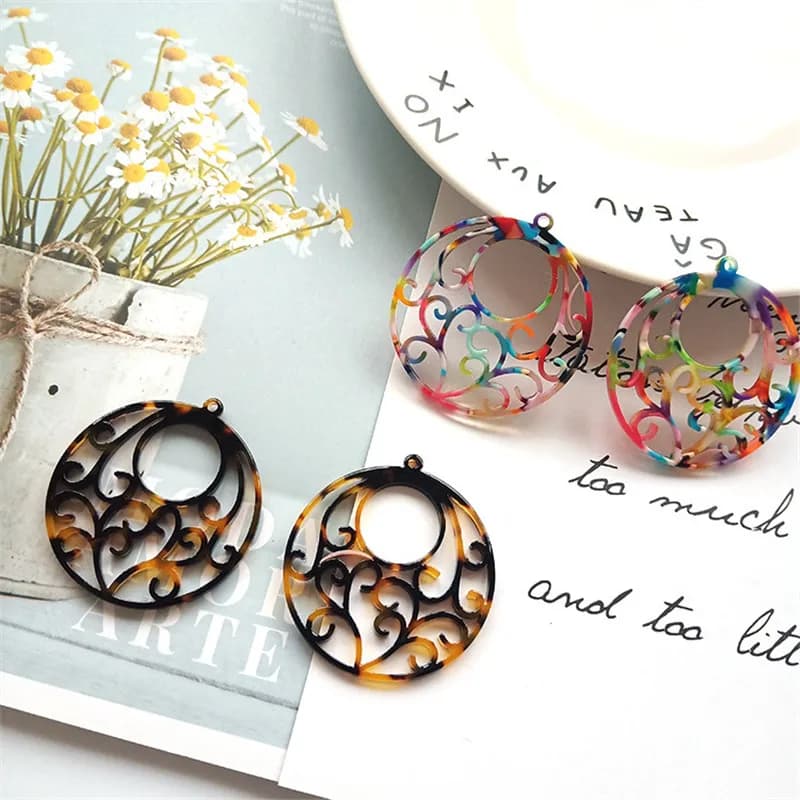 Accessoires ronds de fleurs de couleur creuse, 6 pièces, boucles d'oreilles faites à la main, connecteurs de fabrication de pendentifs, résultats et composants de bijoux, breloques