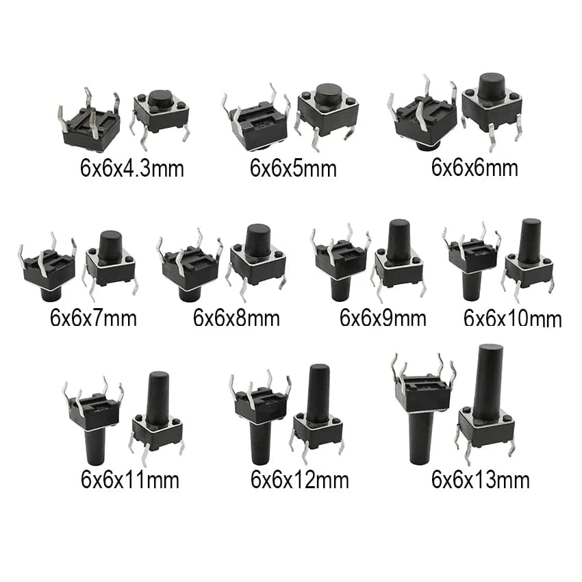 Commutateur SMD à réinitialisation automatique DIP 4 broches, panneau PCB momentané 6x6x4.3/5/6/7/8/9/10/11/12/13MM 6x6mm, 50 pièces mini bouton-poussoir Tactile