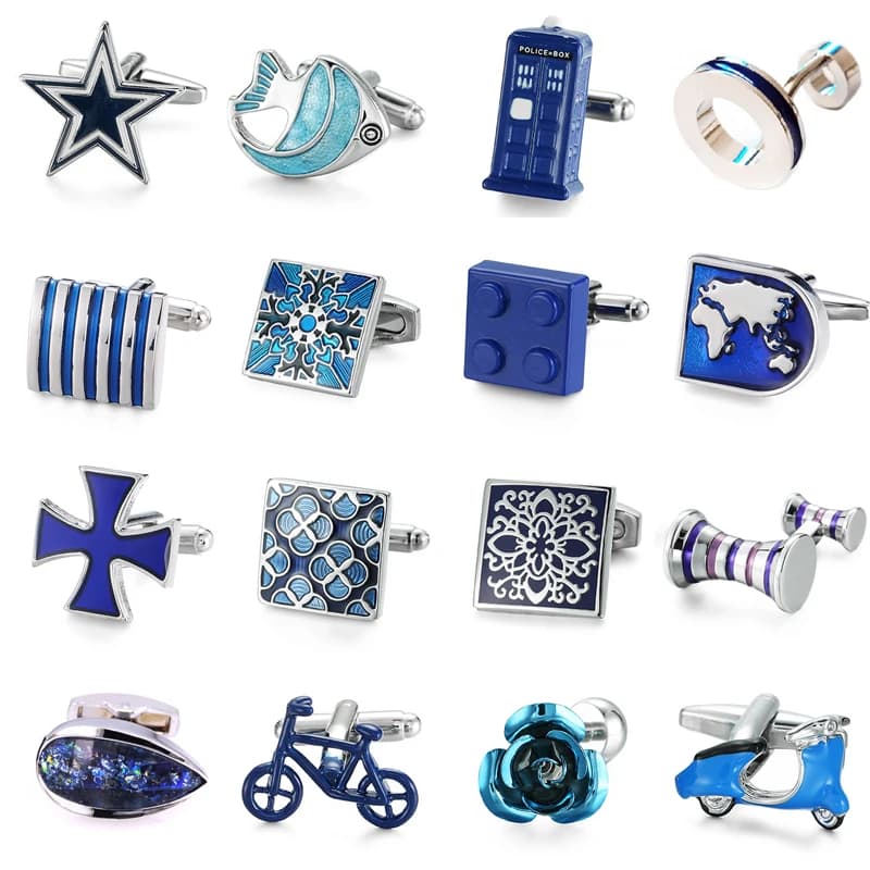 Boutons de manchette de chemise en laiton bleu émail pour hommes, de haute qualité, design classique, style français, été