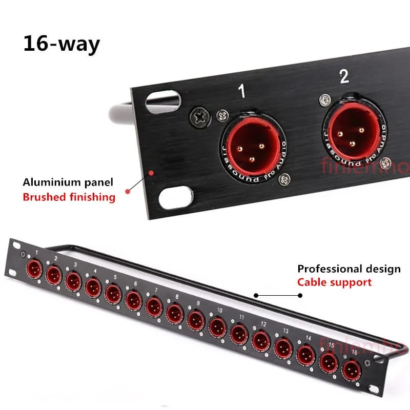 Panneau de brassage rackable 8, 12, 16 voies avec connecteurs XLR mâles, montage en flight case 1U pour câbles audio de haut-parleurs professionnels et mixeurs DJ