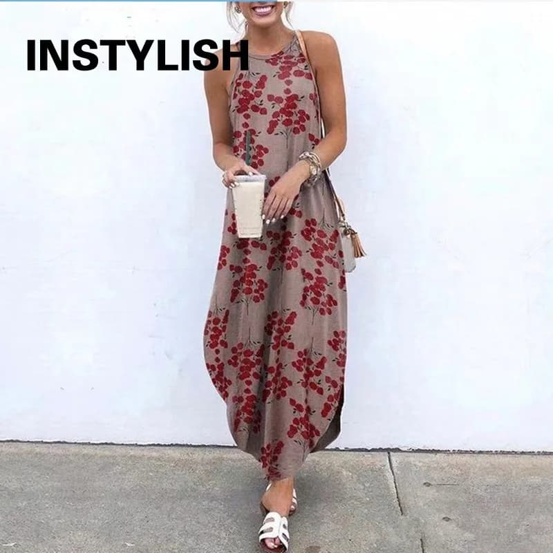 Robe longue décontractée à col licou pour femme, robe maxi irrégulière, robe d'été surdimensionnée, robe de plage rétro, monochromatique, été