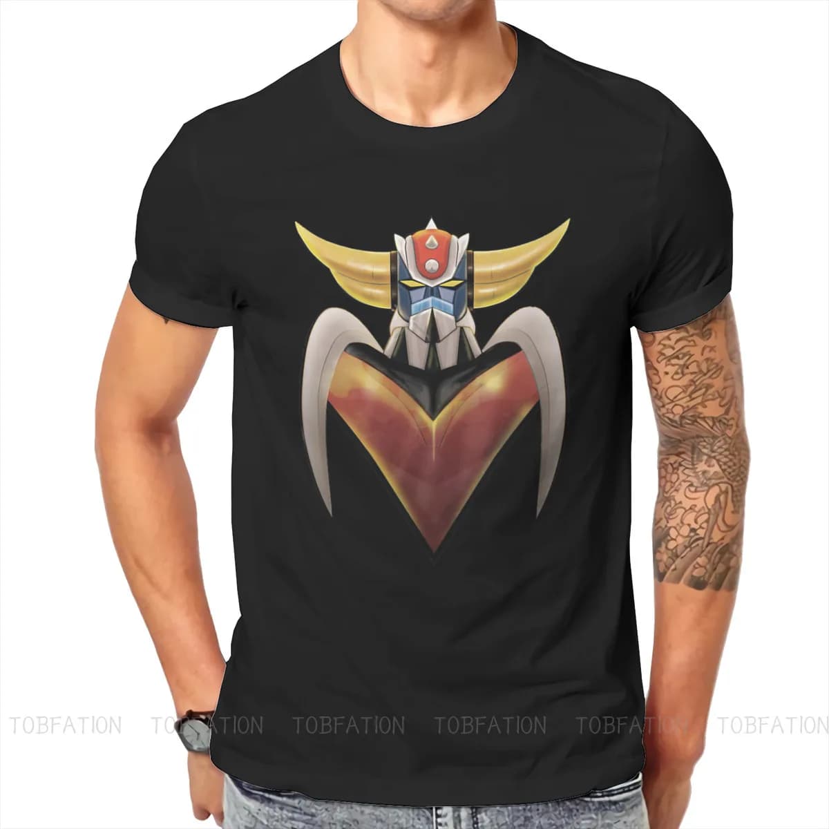 T-shirt à col rond en coton pour homme, Streetwear, Vintage, Robot Goldrake Grendizer, dessin animé classique, Grunge