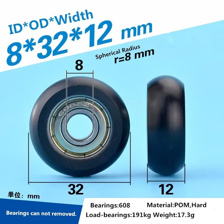 5 pièces 8x32x12mm roulement delrin POM enduit type rond poulie à rouleaux roue pour profil en aluminium guide poulie roulante roue