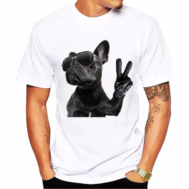 Verre bouledogue français imprimer drôle t-shirts hommes haut d'été homme Cool Hip Hop t-shirt blanc à manches courtes décontracté Camisetas Hombre