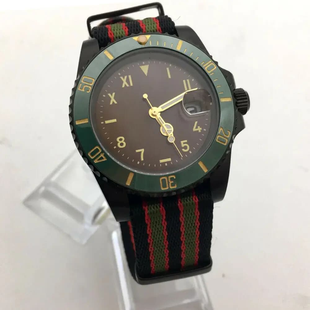 Montre automatique à cadran marron pour homme, lunette rotative rétro, sweat-shirts noirs, boîtier mécanique, horloge de luxe