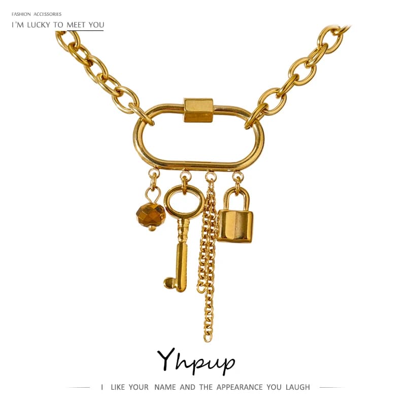 Yhpup – collier avec pendentif en métal et cristal, chaîne en acier inoxydable, ras du cou, bijoux à la mode, pour fête de déclaration