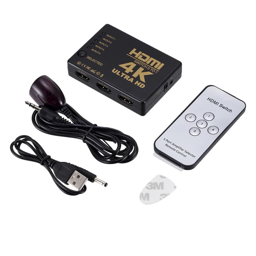 Commutateur HDMI 4K 5 ports d'entrée vers 1 sortie, commutateur vidéo Ultra HD avec télécommande et interrupteur à clé pour Smart Box/Ordinateur