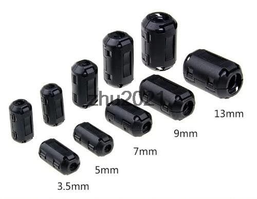 10 pièces TDK 3.5mm/5mm/7mm/9mm/11mm/13mm anneau magnétique Clip-on RFI EMI filtre noyau de Ferrite autour du noir gris