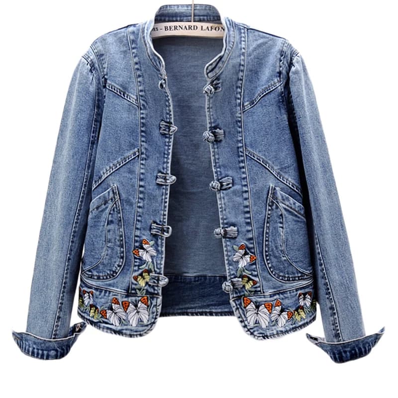 Nouvelle veste en jean brodée extensible pour femme, collection Printemps 2026 – Blouson court, cardigan, veste basique, tendance mode féminine