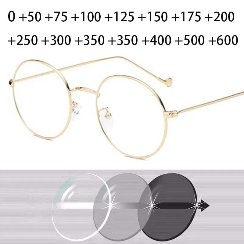 Mode métal cadre rond lunettes de lecture hommes femmes petite optique unisexe lunettes + 50 + 75 + 100 + 150 + 200 + 250 à + 600
