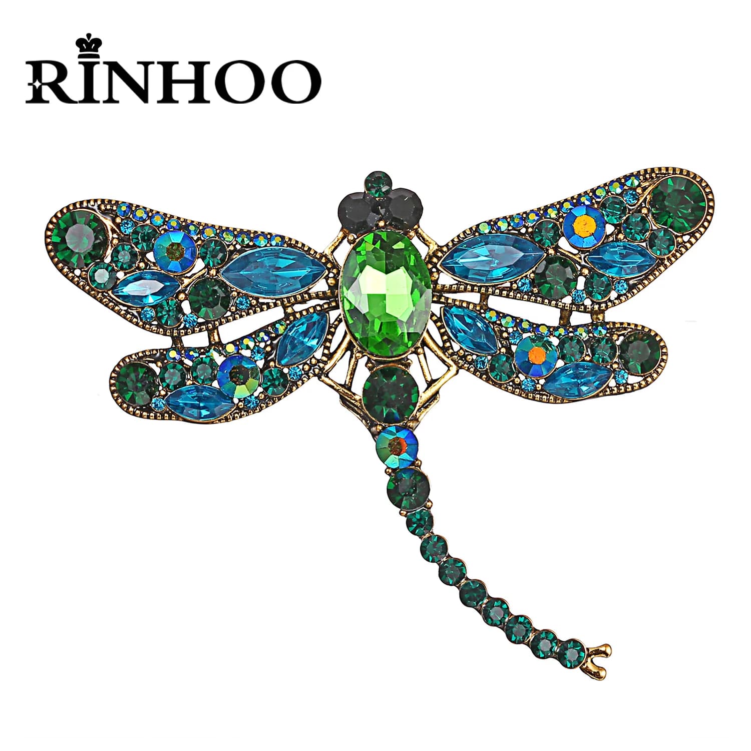 Rinhoo – broche libellule Vintage en cristal pour femmes, grande broche Animal d'insecte, mode manteau robe, accessoires bijoux mignons