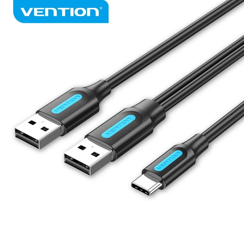 Vention Type C double USB avec alimentation 3A câble de données à charge rapide pour Samsung Note 3 S5 disque dur Xiaomi câble Micro USB 3.0