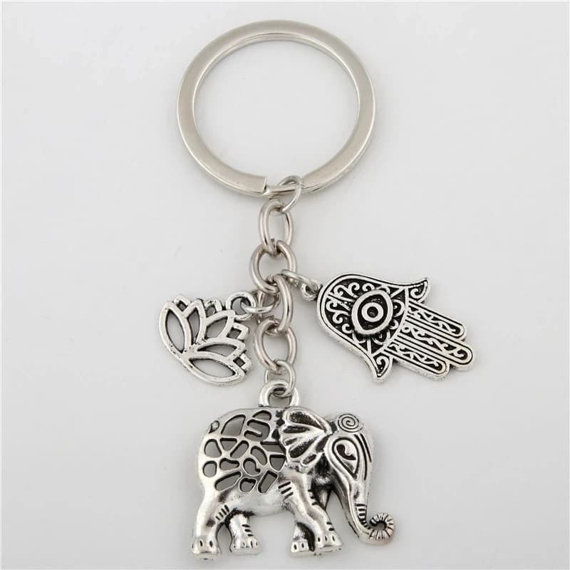 Porte-clés Tribal ethnique pour femmes, cadeau Unique, bohème, bijoux Lotus, éléphant à main, voiture, E1685, 1 pièce