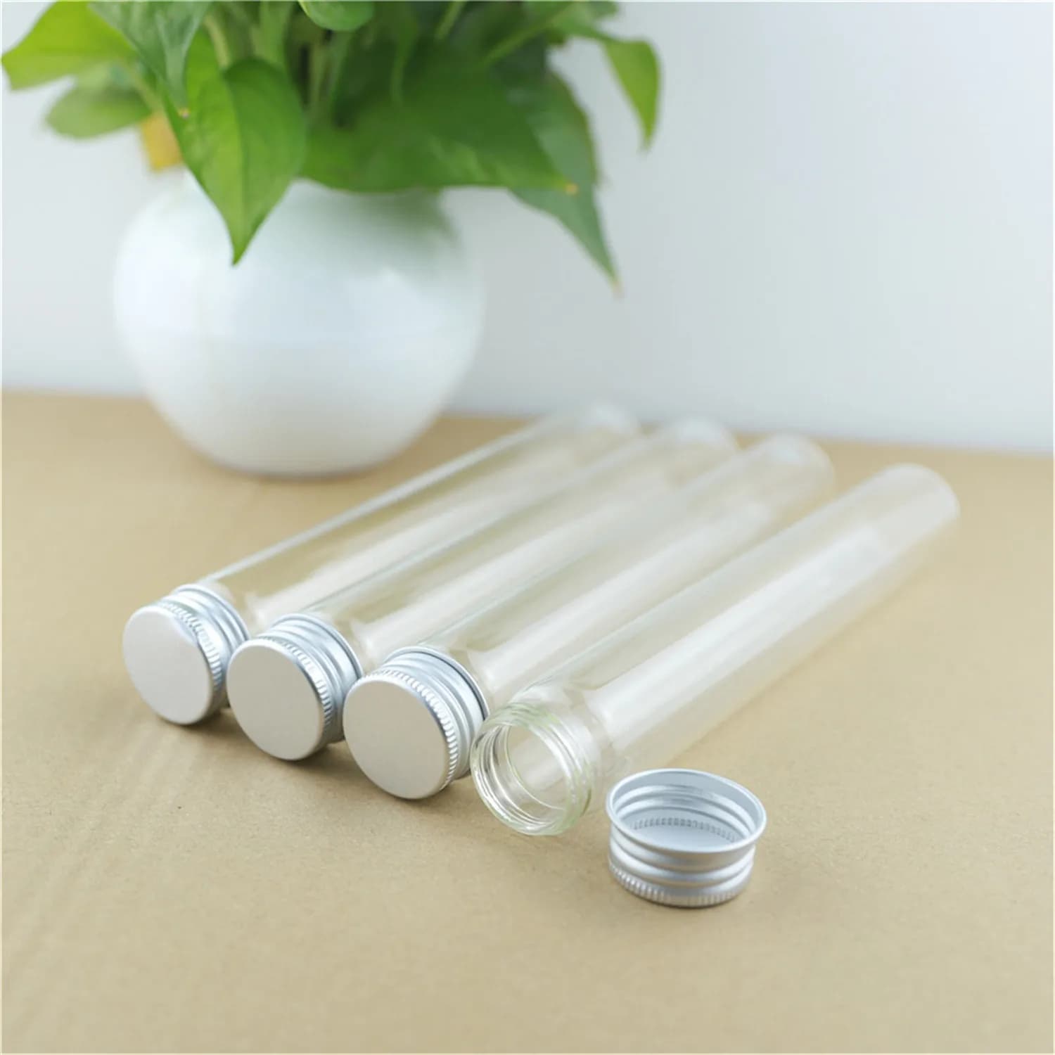 Bouteilles en verre transparent avec bouchons en aluminium, tubes à essai, bocaux en verre, flacons de parfum, beaucoup, 20*30*200mm, 110ml, 6 pièces par lot