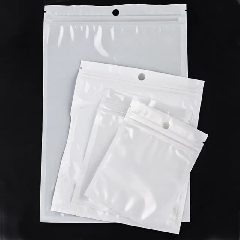 Sacs en plastique blanc transparent à fermeture éclair auto-scellante, paquet d'emballage de bijoux, paquet de rangement, sac en Poly avec trou de suspension, 20 à 50 pièces/lot