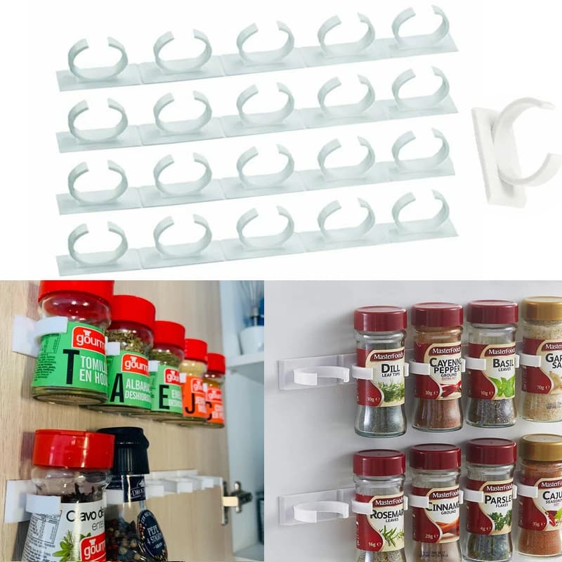 Pince murale en plastique pour épices, rangement de cuisine à domicile, ingrédients T1, accessoires de bocaux, outils de support, 1/4 pièces