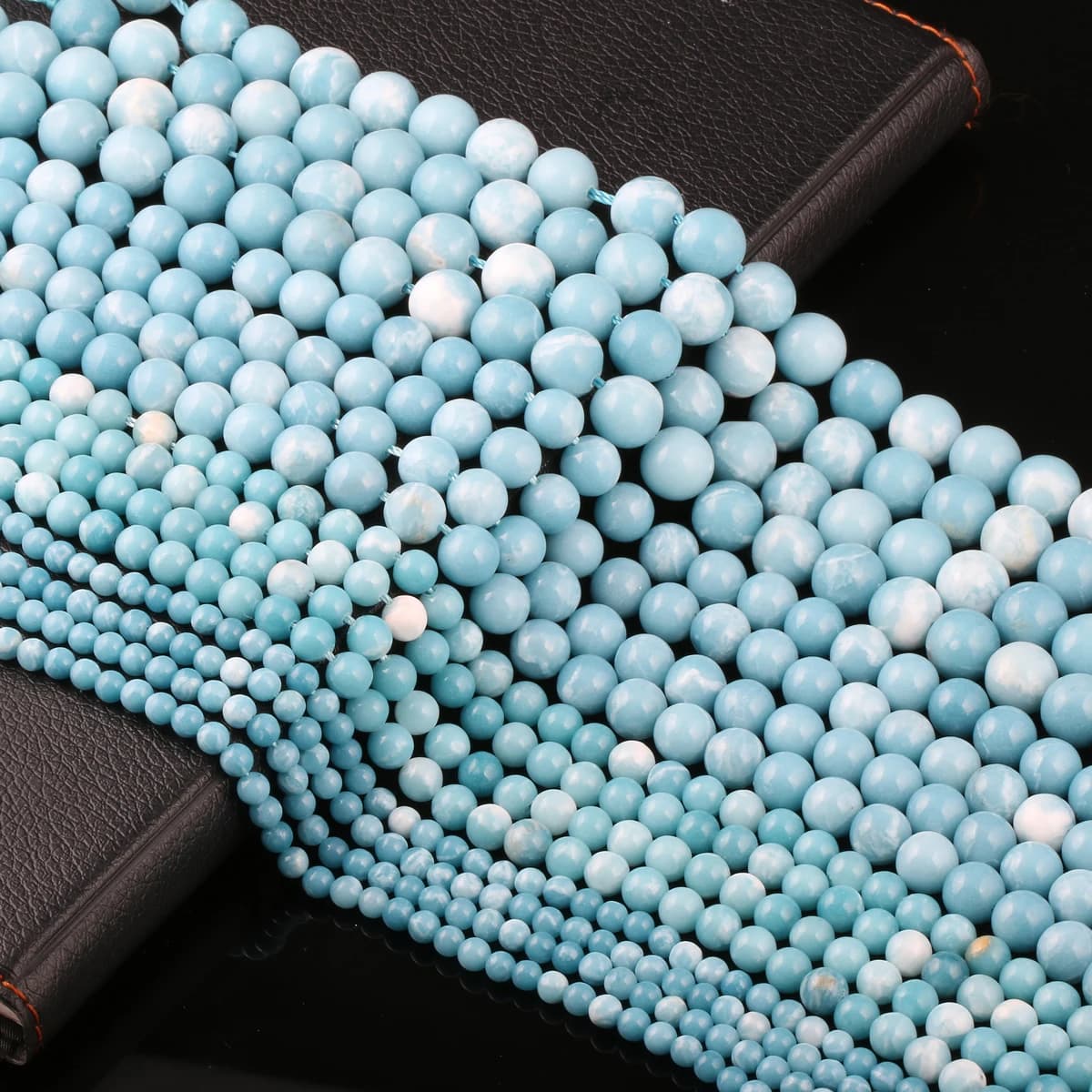 Perles Rondes en Pierre Naturelle de Larimar pour Femme, Charbon, Océan, Mer, Bijoux de Cadre, Bracelet, Collier, 14 en Vrac, Vente en Gros