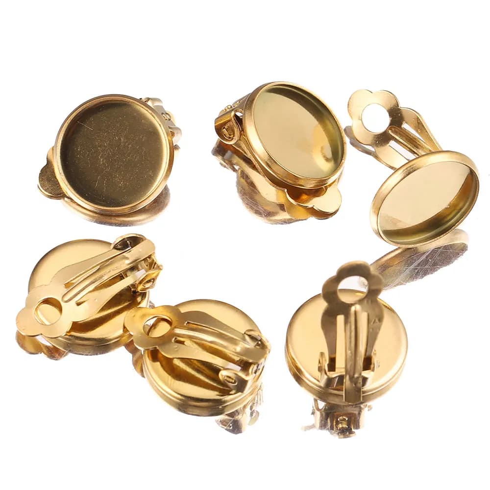 Lot de 10 boucles d'oreilles à Clip en acier inoxydable or, Base vierge, Cabochon Cameo 6 8 10 12 MM pour bricolage, fournitures de fabrication de bijoux