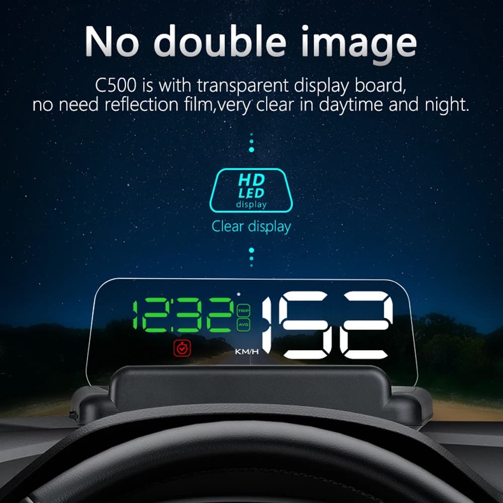 Afficheur tête haute universel pour voiture HUD, vitesse, régime moteur, vitesse en mph, température du liquide de refroidissement, tension, temps, projecteur, alarme OBD2, compteur de vitesse