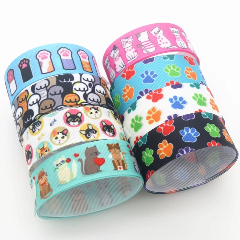 DHK-Ruban gros-grain imprimé patte de chien et de chat, accessoire Hairbow, vêtements de sauna, décoration bricolage, 7/8 en effet, 5 mètres, OEM C1907, vente en gros