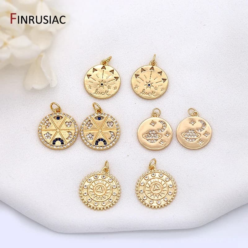 Pendentifs à breloques rondes plaquées or 14k, accessoires pour la fabrication de bijoux à faire soi-même, nouveauté 2021