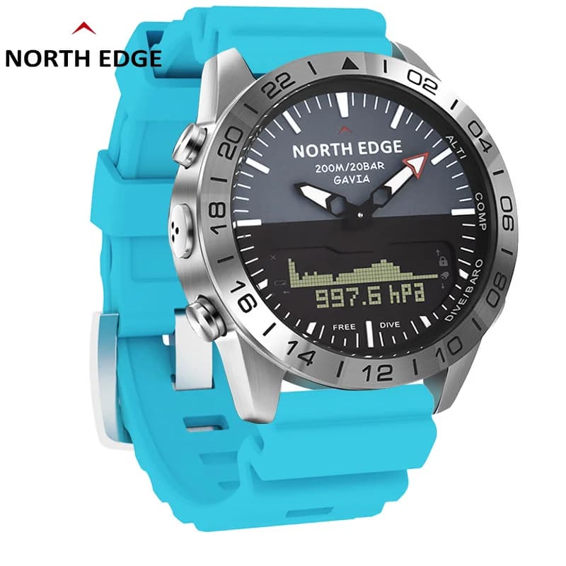 NORTH EDGE Montre numérique de sport pour homme, plongée 50M, montre de luxe en acier plein, étanche 200m, altimètre, baromètre, boussole