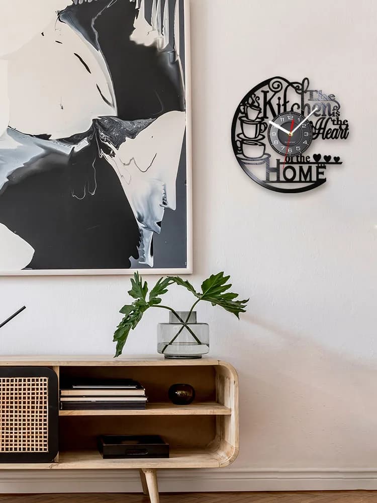 Horloge murale en vinyle, la cuisine est le cœur de la maison, ustensiles de cuisine, vaisselle pour salle à manger, nouveau décor de maison