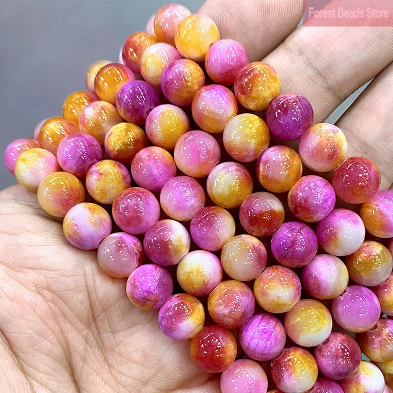 Perles en pierre naturelle, Jades persans rouge jaune, perles d'espacement rondes, accessoires de bricolage, Bracelets pour la fabrication de bijoux, 15 pouces, 6/8/10/12mm