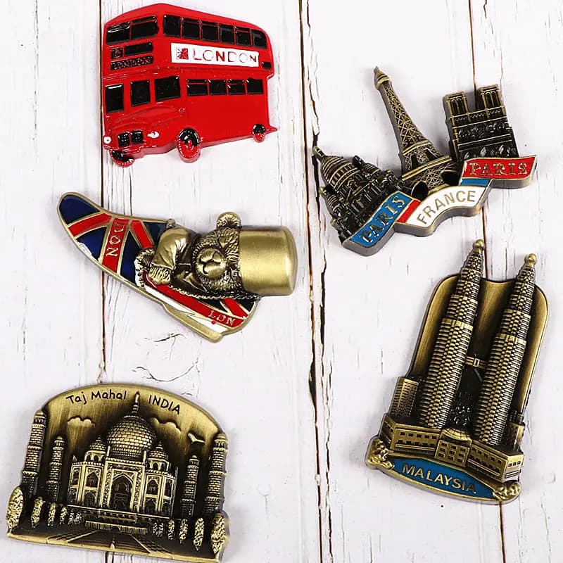 Aimants de réfrigérateur de pays de souvenir, tour de France de Londres, ours britannique, décoration indienne de Malaisie, aimant en métal, Pays