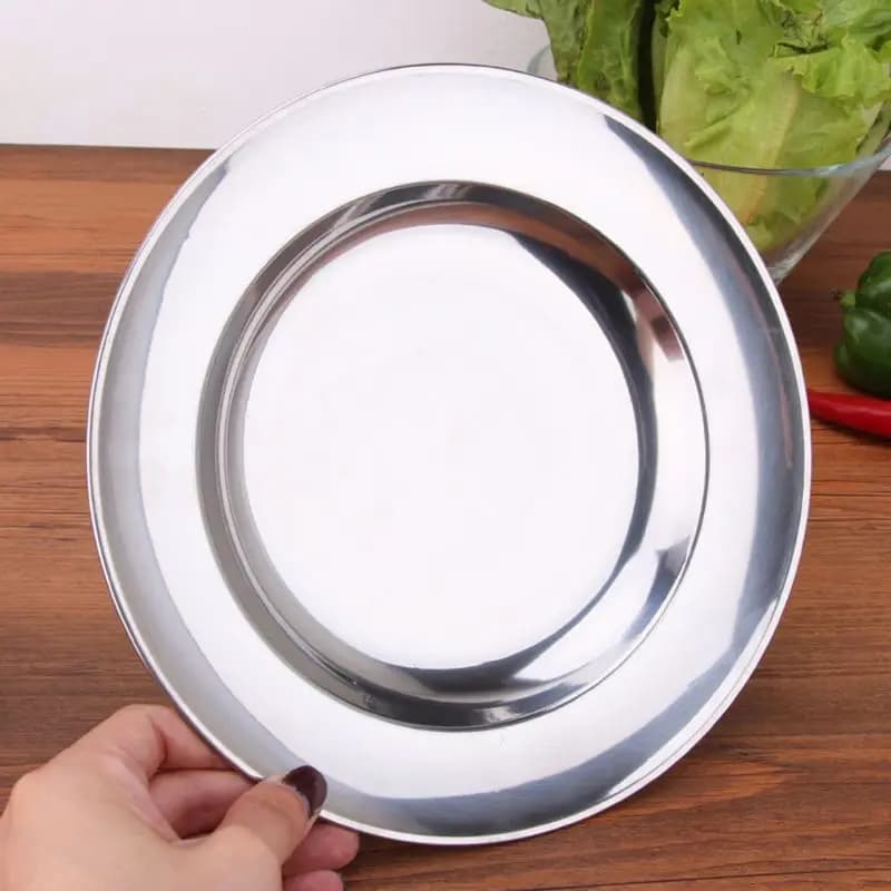 Assiette à dîner ronde en acier inoxydable, récipient alimentaire, Camping en plein air, vaisselle de pique-nique, 16-24cm