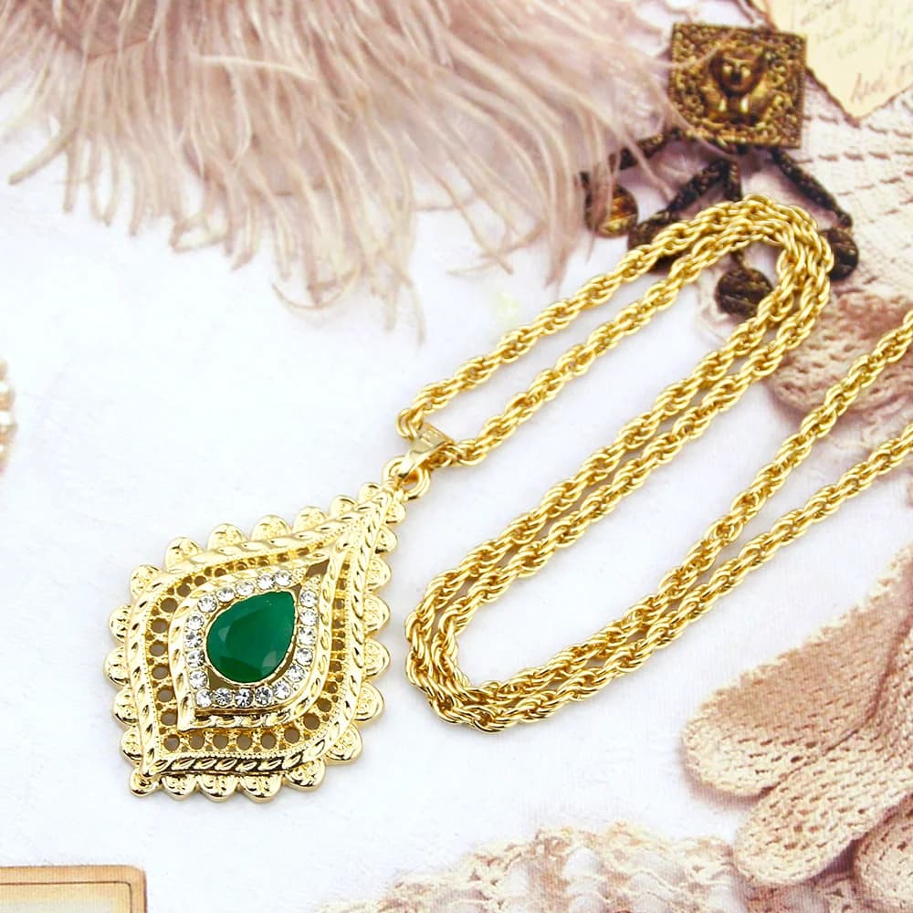 Sunspicems Chic marocain femmes cristal pendentif collier couleur or strass arabe collier musulman mariée bijoux de mariage