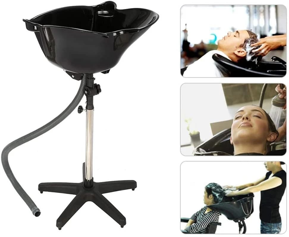 Évier à shampoing portable avec vidange, ark de salon, support de tuyau en acier inoxydable réglable, bol de lavage à contre-courant pour cheveux, recommandé pour les salons de coiffure