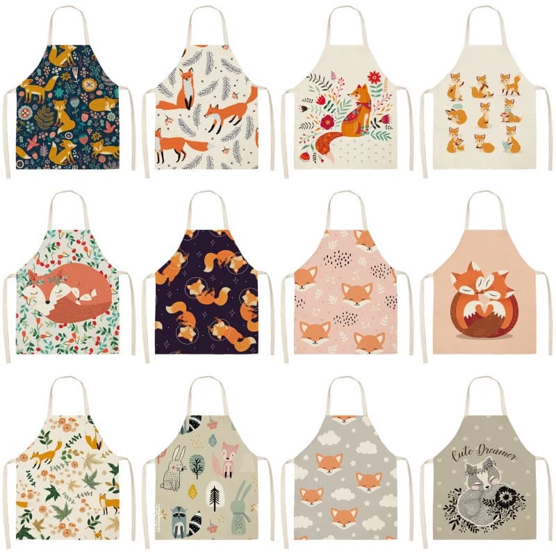 Tablier de cuisine imprimé renard pour femme, mignon, animal, maison, cuisine, bavoir, chasuble, 68-55cm