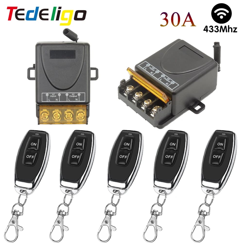 Interrupteur de Télécommande Sans Fil 110v 220v 230v 433MHz 30A Plafonnier Interrupteur de Pompe à Eau Récepteur Relais 1 CANAL
