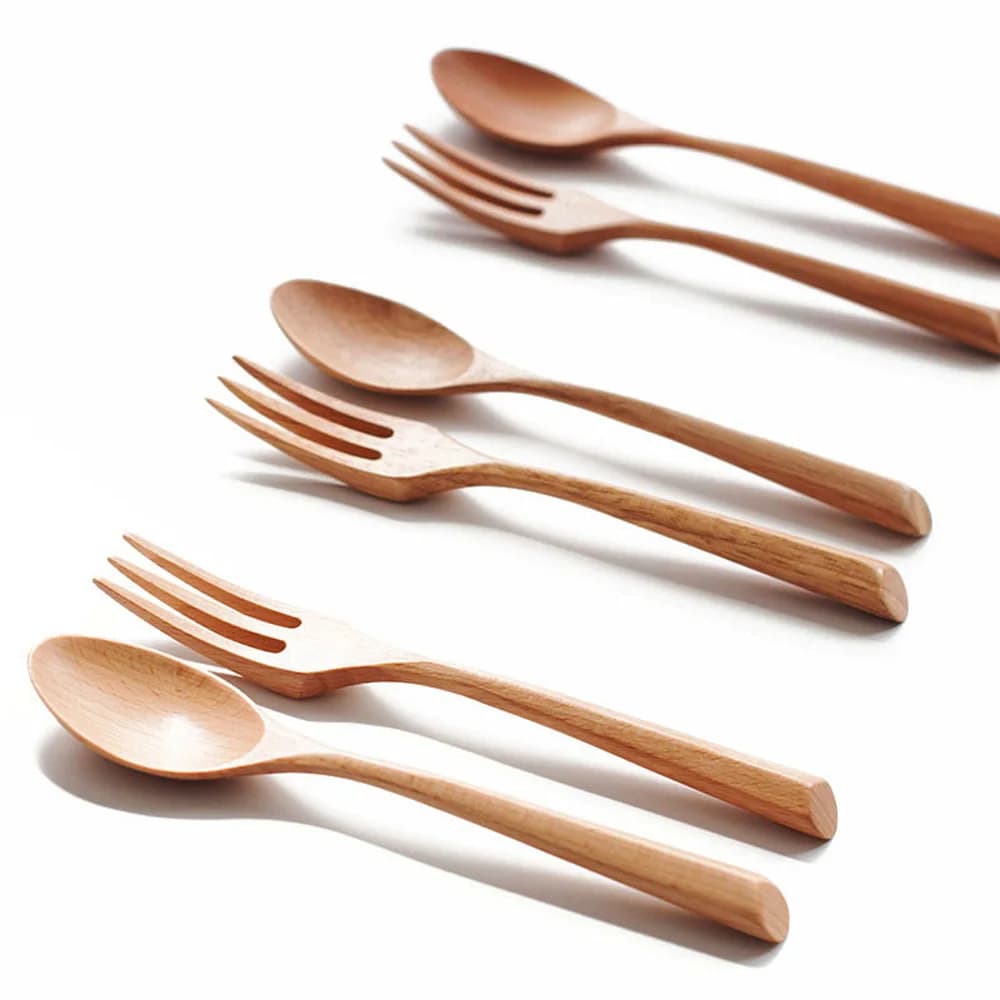 Ensembles de couverts en bois portables, design créatif, manche optique, cuillère et fourchette en bois, vaisselle de voyage, outil de cuisine environnemental