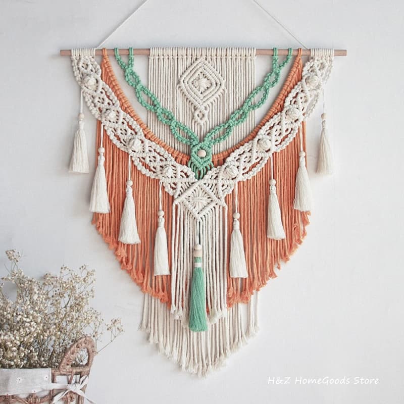 Tapisserie de couleur en macramé tissée à la main, Art mural suspendu, artisanat bohème, décoration magnifique pour la maison et la chambre à coucher, 60x75cm
