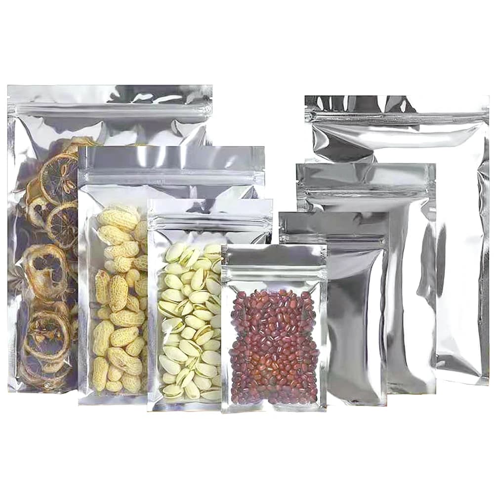 100 pièces clair argent fermeture éclair Mylar feuille sac en plastique encoche de déchirure fermeture éclair joint refermable réutilisable bonbons alimentaires Snack pochettes de stockage