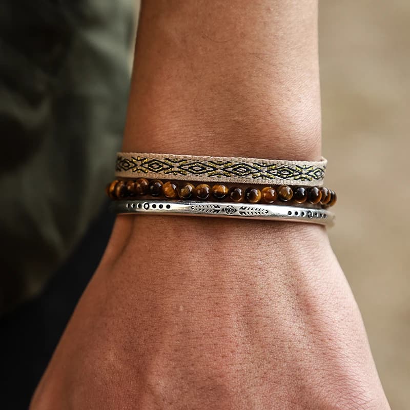 Bracelet Ajustable Plaqué Argent 925 pour Homme, Style Bohème Marron, Œil de Tigre, Bouddha Tibétain, Chia Navire, Noeud, Corde, Bijoux, Cadeau