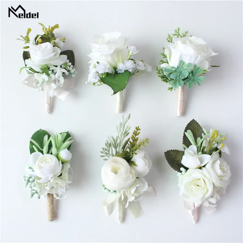 Meldel-Corsage Rustique de Poignet pour Homme, Boutonnière, Patients Blancs, Demoiselle d'Honneur, ixde Marié, Réunion, Décorations Personnelles