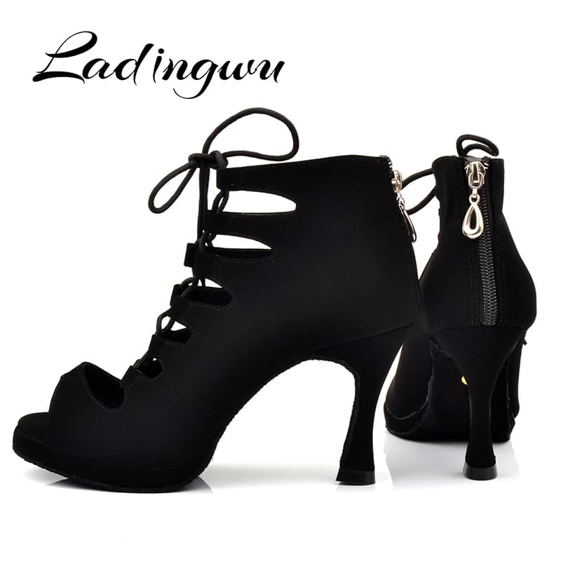 Ladingwu Chaussures de danse latine pour femmes, Chaussures de tango de salle de Rh, Plate-forme pour dames, Glutnel confortable, Noir, 9cm, Cuba, Nouveau