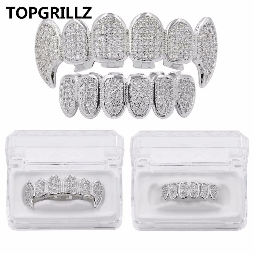 TOPGRILLZ – ensemble de grilles en Rhodium, plaqué argent, CZ, Micro pavé, haut et bas, dents de Vampire, nouvelle collection