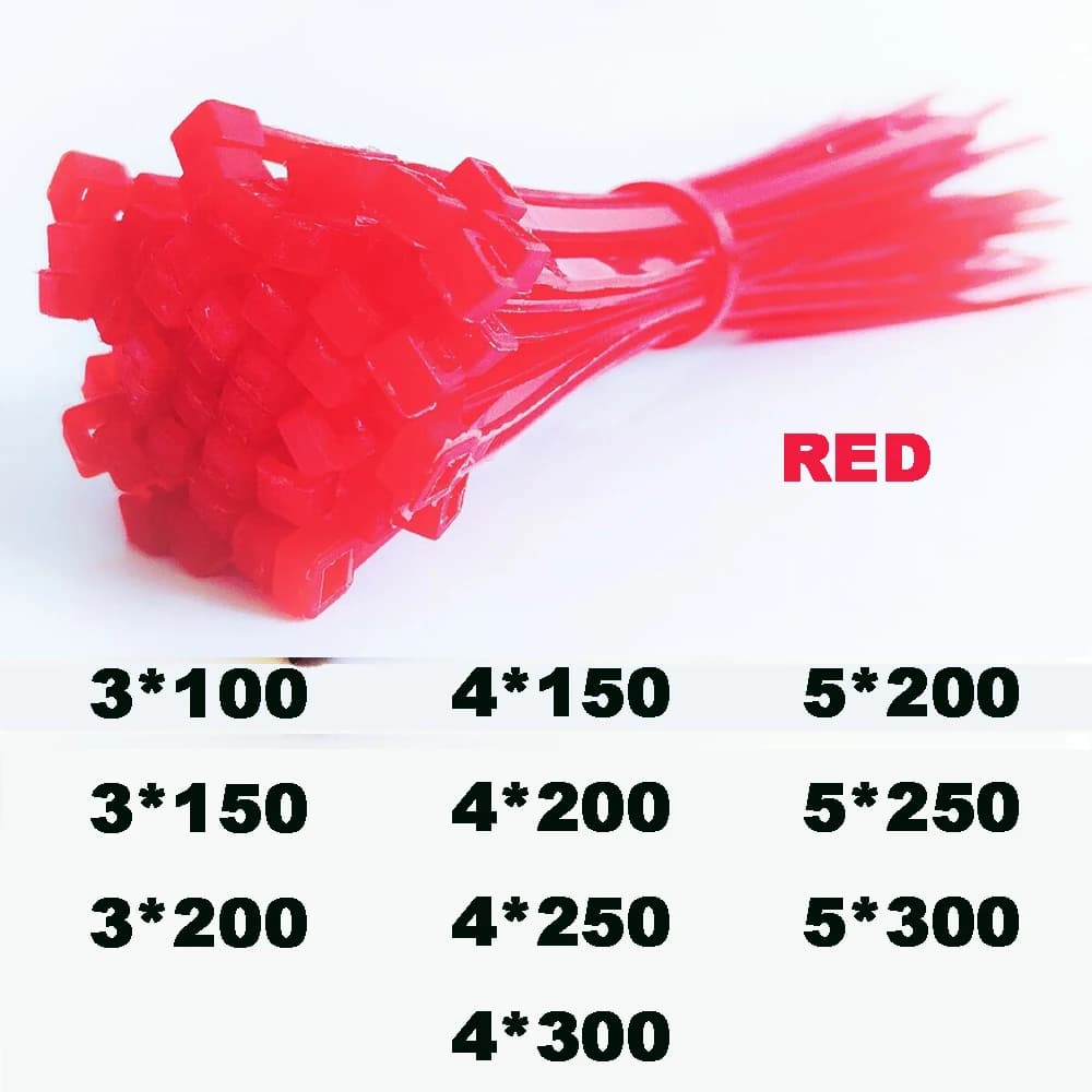 Attaches de fil en plastique et Nylon attaches de câble autobloquantes 3*100 3*150 3*200 4*150 rouge 100 pièces attaches en Nylon attaches de câble à boucle de fixation