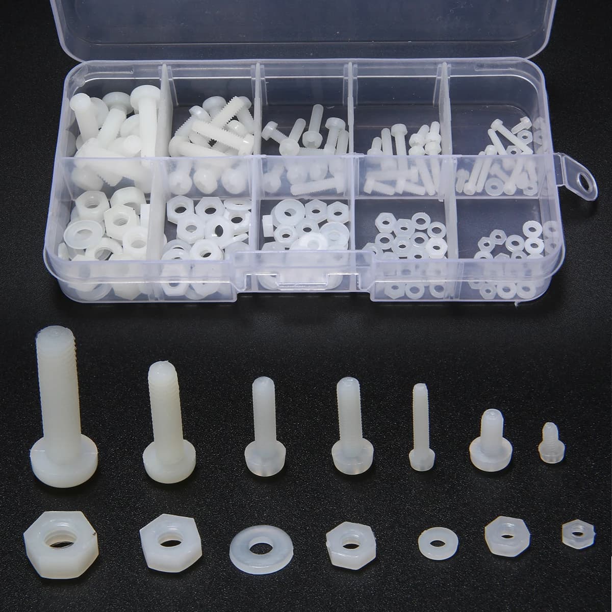 Kit d'entretoise d'écrou de 2,2 avec boîte en plastique, vis hexagonale en nylon blanc, degré de corrosion, figurine M5, M2, M2.5, M3, 150 pièces