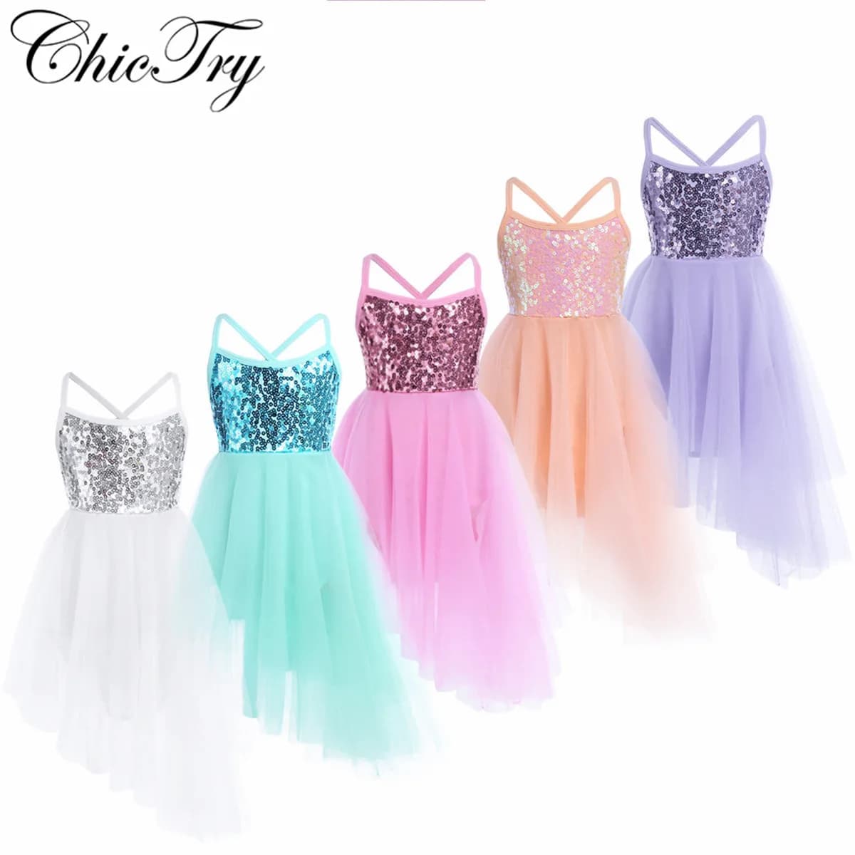 ChicTry paillettes filles Ballet Tutu robe enfants enfants Tulle Ballet danse gymnastique justaucorps robe pour Performance Dancewear