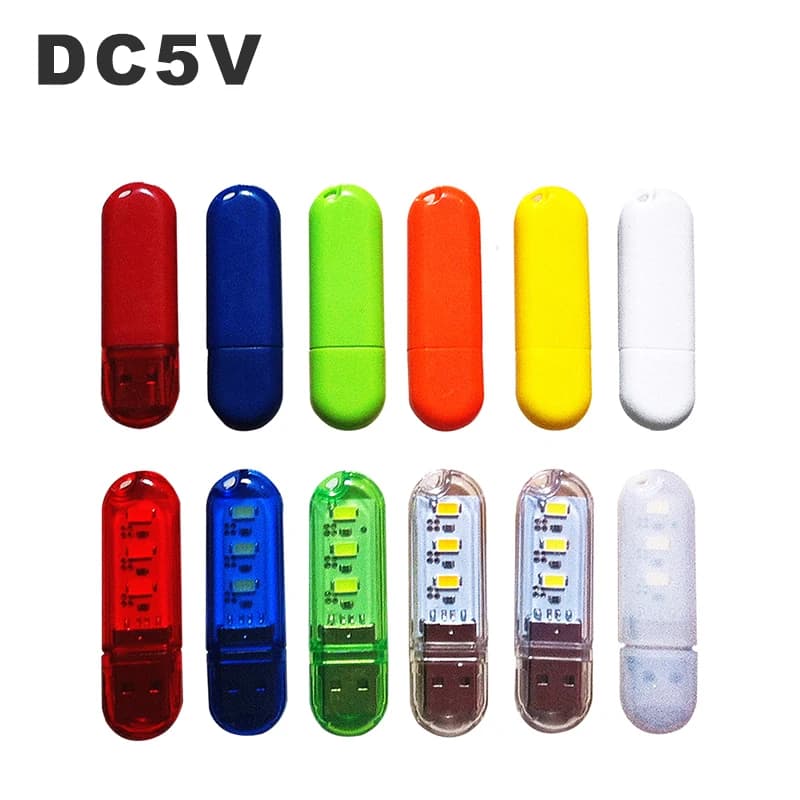 Veilleuse LED USB portable, lampe à disque U, lampes de lecture, mini lampes de livre colorées, banque d'alimentation DC5V, ampoule 62Camping, 3 gibles, 1.5W