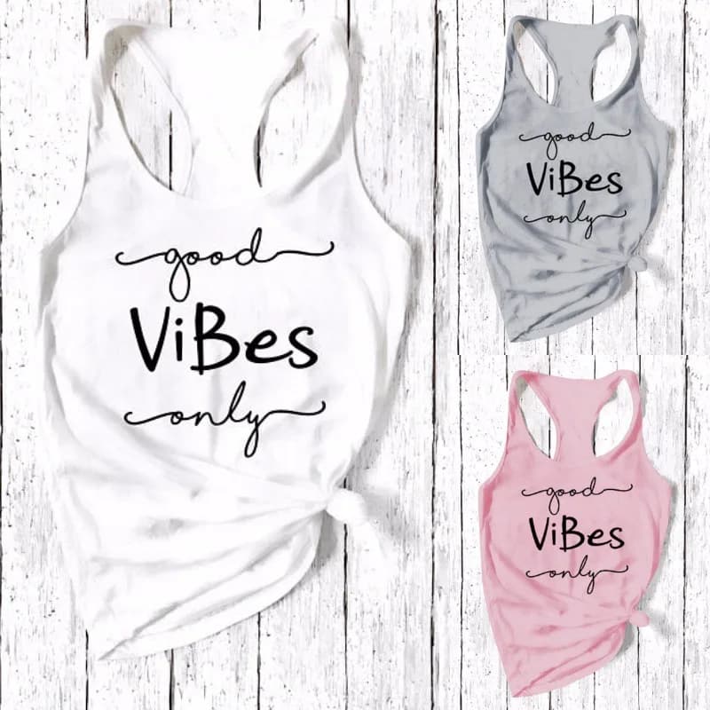 Femmes Bonnes Vibes Seulement Débardeur Femmes D'entraînement Réservoirs Réservoirs De Gymnastique Bonnes Vibrations Chemise Mignon Réservoir de Plage filles Gilet
