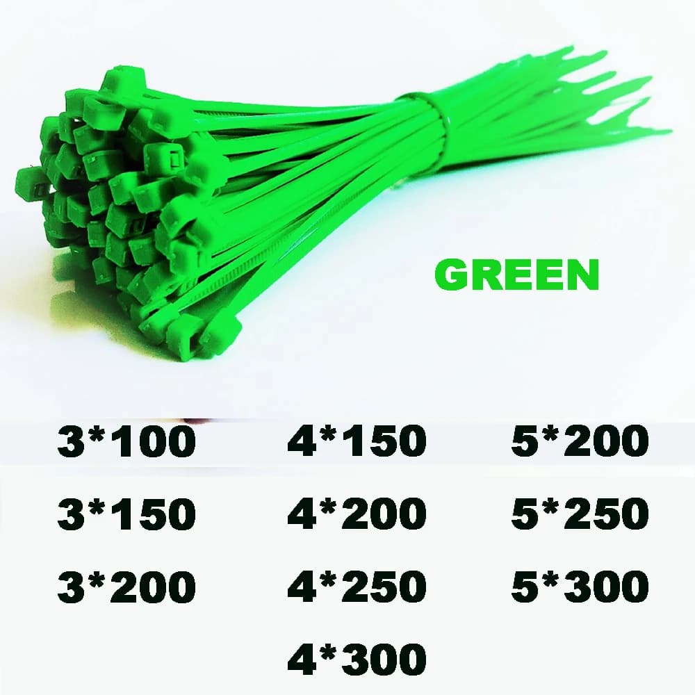 Vert 100 pièces attaches de fil en Nylon boucle de fixation attaches de câble autobloquantes attaches de fil en Nylon en plastique attaches de câble 3*100 3*150 3*200 4*150