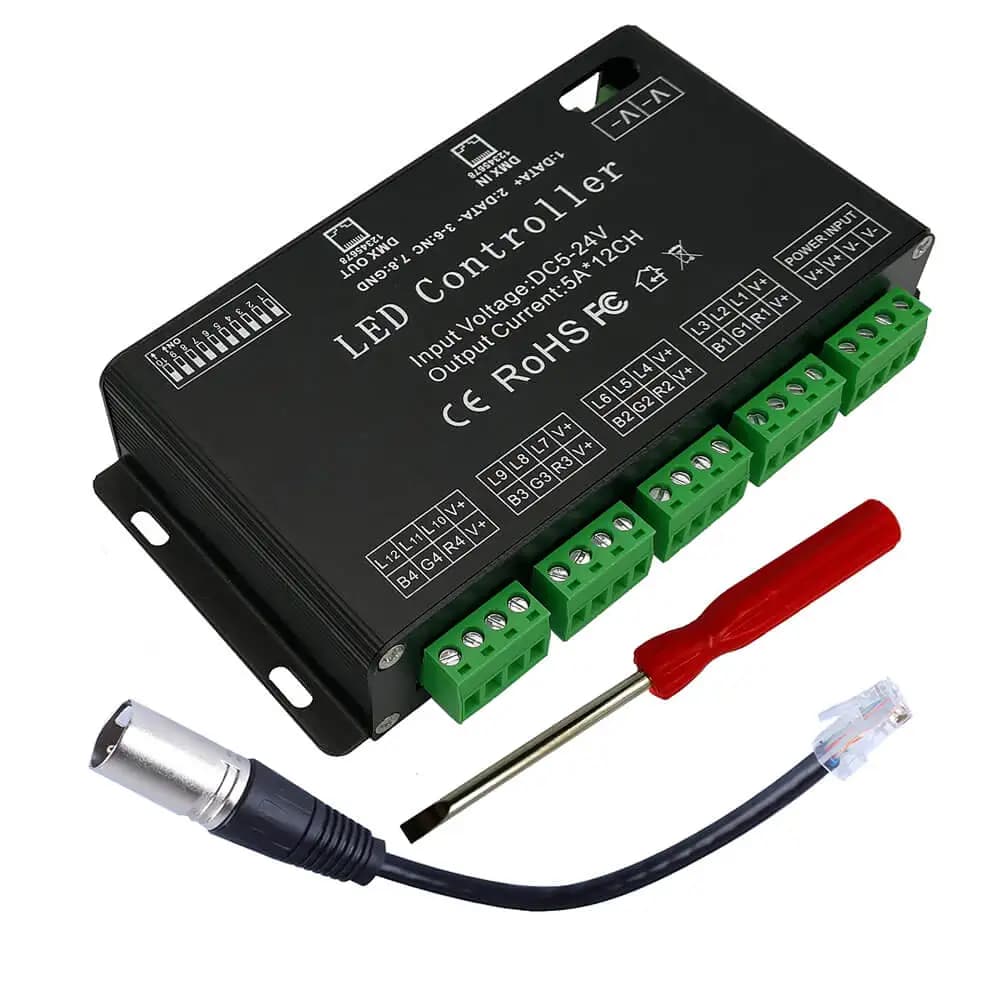Décodeur DMX 12 canaux DC5V-24V, contrôleur de bande LED RGB, décodeur DMX512 12CH, haute puissance 60A, variateur DMX