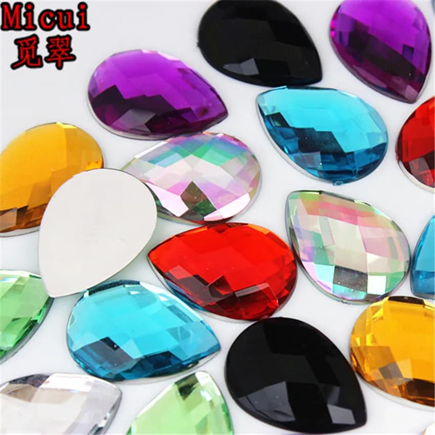 20 pièces 18*25mm forme de goutte d'eau dos plat acrylique Strass cristaux Strass perles bijoux à bricoler soi-même accessoires artisanat MC592
