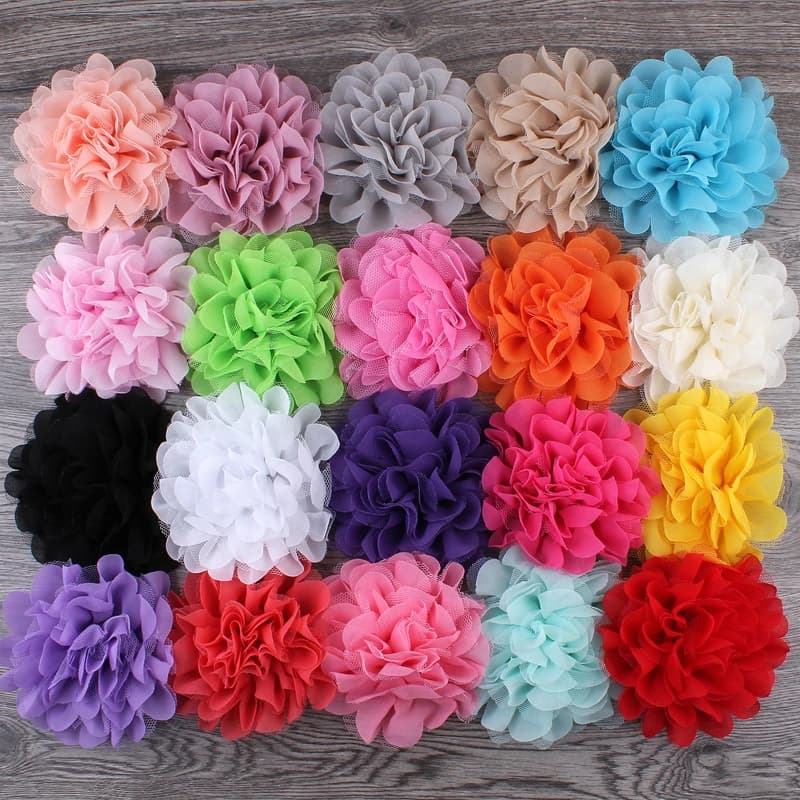 Pince à cheveux en mousseline de soie pour enfants, fleurs en dentelle en maille, accessoires pour cheveux, fleurs en tissu Élpour bande de sauna, 20 couleurs, 4.7 po, lot de 10 pièces